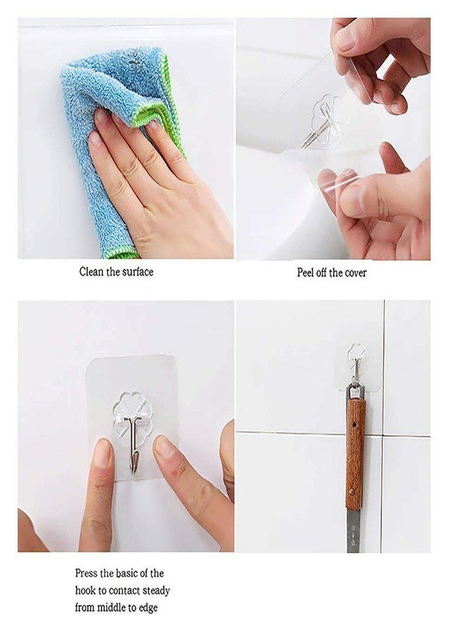 AKRIZA Self Adhesive Wall Sticky Hooks Heavy Duty Utility Hook Transparent Reusable Wall Hangers 10KGS/22lb Waterproof for Home Kitchen Bathroom Bedroom Dorm Keys Bag Towels - 10 Pack - Image 4